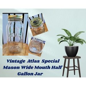 Vintage Atlas Special Mason Half Gallon Glass Jar with New Twist on Lid